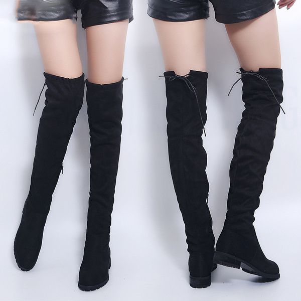 

3 colour thigh high boots female winter women over the knee boots flat stretch fashion shoes new riding boots, Black