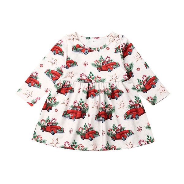 

2019 kids baby girls christmas dress infant car floral clothes party tutu dress toddler girls xmas long sleeve outfit 6m-4t, Red;yellow