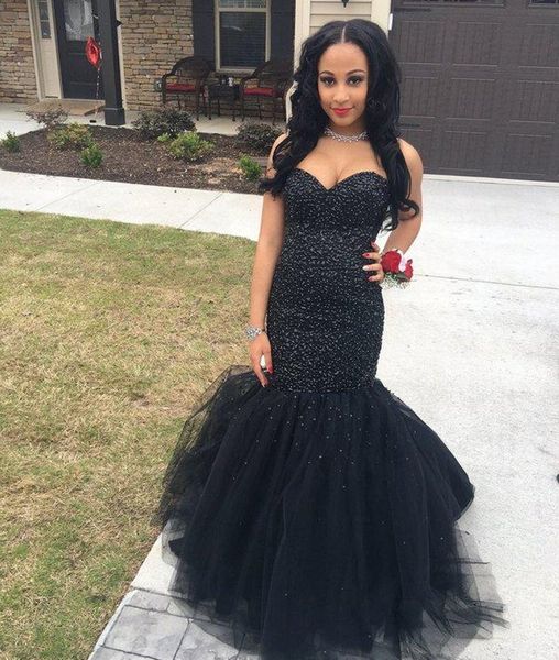 

gorgeous black prom dresses sweetheart sleeveless mermaid sparkling beading formal evening dress black gilrs party gowns