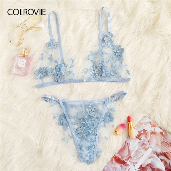

colrovie синий аппликациями tanga mesh белье установить женщины intimates 2019 wireless sexy bralettes и трусы нижнее белье бюстгальтера, Red;black