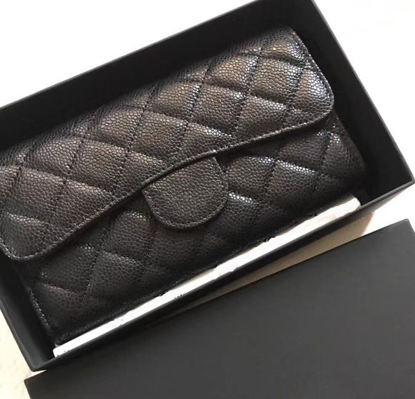 

Women brand new wallet famou de igner genuine leather lamb kin caviar quilted flap pur e long wallet card holder cluth all match with box