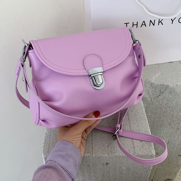 

solid color square pleated shoulder messenger bag tote bag 2020 fashion new pu leather women's designer handbag