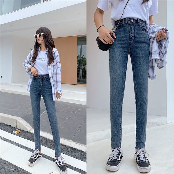 

s-xl 2019 осень корейский шикарный стиль тощие карандаш джинсы весна vintage тонкий высокой талии денима джинсы брюки женские (z8761, Blue