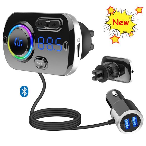 BC49BQ Regenbogenfarben, Bluetooth-Freisprecheinrichtung, Auto-Set, FM-Transmitter, Radio, MP3-Musik-Player, Auto-Ladegerät, Dual-USB-Anschlüsse, Adapter, TF-Karte