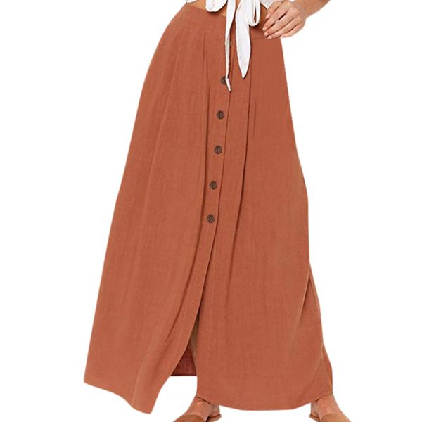 

autumn skirts 2019 women fashion summer casual solid button fork opening hollowing out split daily long skirt jupe femme 41, Black
