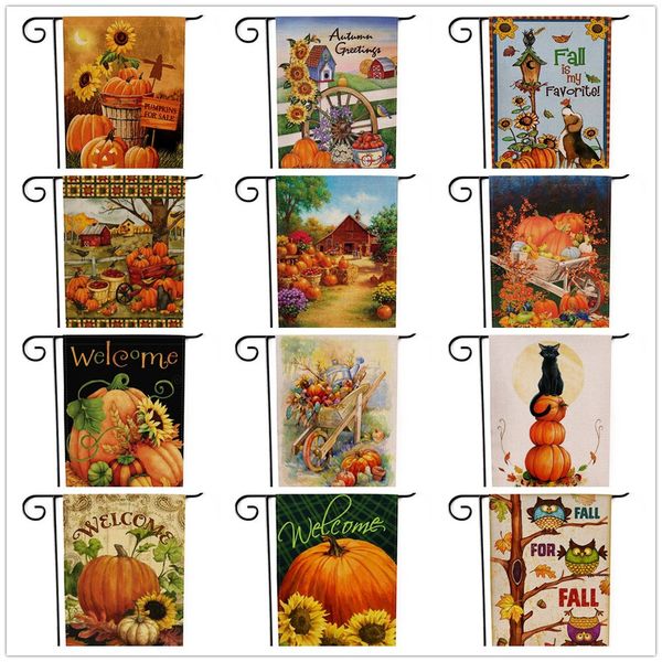 

thanksgiving garden flag halloween pumpkin owl hello fall autumn welcome double side print hanging banner flags party decoration 30*45cm