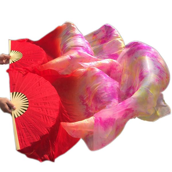 

new arrival 100% real silk fan veils for belly dancing silk fans red tie-dyed color, Black;red