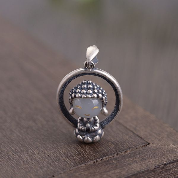 

2019 new sterling silver s925 silver vintage women's fashion cartoon and tian yu day as a buddha pendant necklace, Blue;slivery