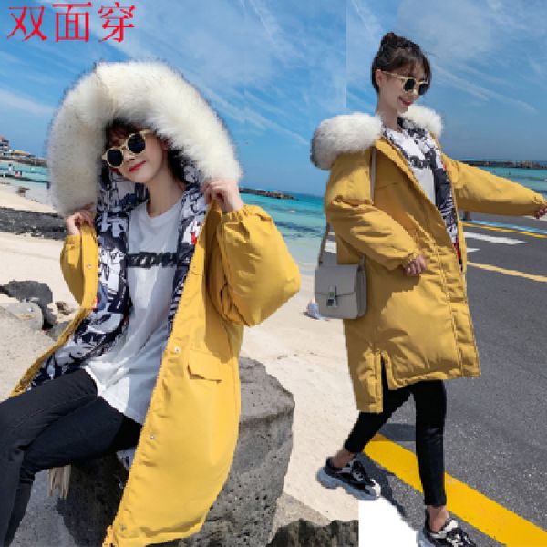 

women's korean version of the new down jacket in 2019 wearing women's loose collar and thick cotton jacket on both sides, Black