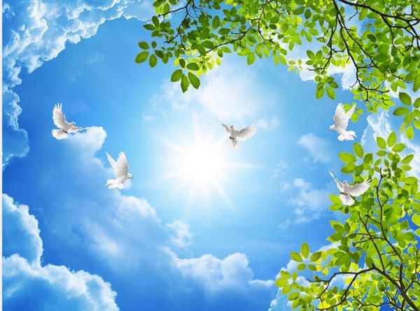 

beautiful scenery wallpapers leaves green trees clouds ceiling mural