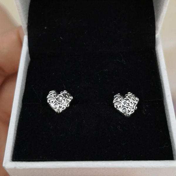

925 sterling silver heart earrings original box for pandora regal hearts stud earrings for women girls gift jewelry earring, Golden;silver