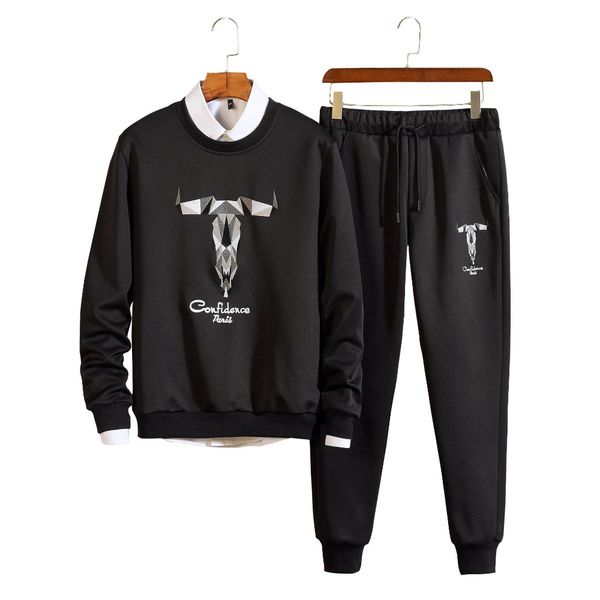 

2019 spring autumn sweatshirt tracksuits funny print men sets o-neck hoodie+pants men's casual two piece set fashion sweatsuits, Gray