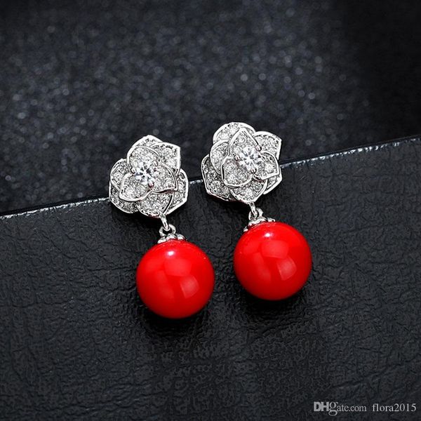 

fashion earing for women elegant wedding jewelry accessories flower design pearl jewellery for mother's day gift, Golden;silver