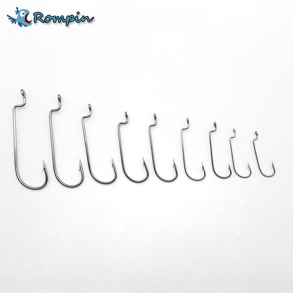

rompin 100pcs narrow j bend worm hook for carolina rigs bass fishing hooks retail sharp point 5/0 4/0 2/0 1/0 1 2 4 6