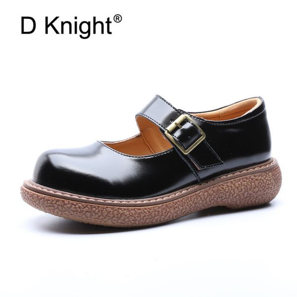 

new stylish flat oxford shoes for women soft leather mary jane oxford creepers british buckle female flat platform lolita shoes, Black