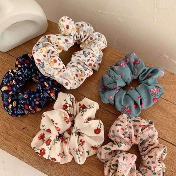 

mixed new flower print scrunchies headwear large intestine hair ties ropes elastic hairbands children girls ponytail holder hair accessories, Slivery;white