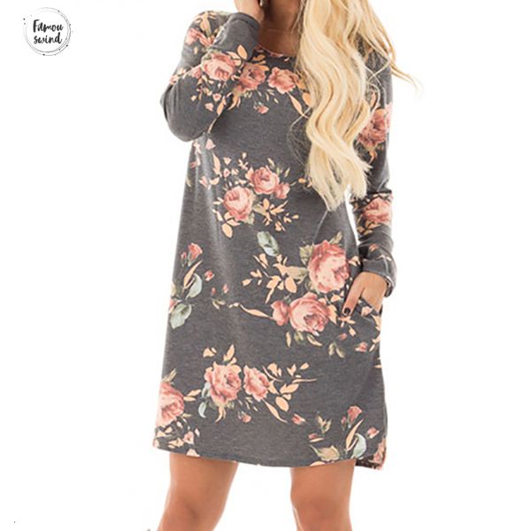 

осень женщины женское платье цветочные с длинным рукавом мини-платья хлопок повседневная плюс размер летние платья gv845 дизайнерская одежда, Black;gray