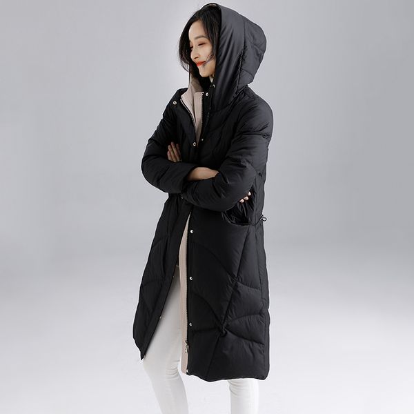 

zhichu hooded down jacket long down jacket women's, Black
