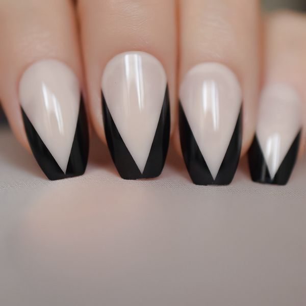 Coffin V Shaped French Tip Nails