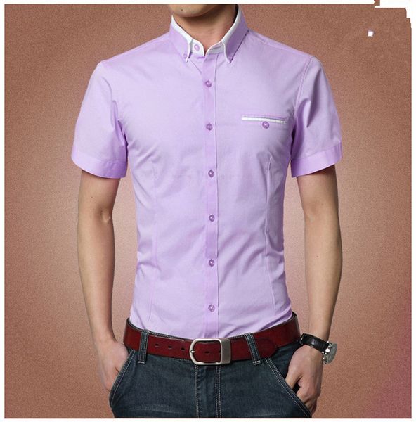 

Mens Businesss Designer Casual Summer Shirts Short Sleeve Turn Down Collar Homme Clothing Business Style Solid Color Casual Apparel