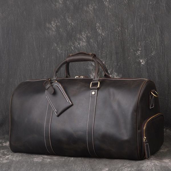 

crazy horse leather travel bag man woman natural cowskin big travel duffel durable cowhide weekend bags genuine leather luggage