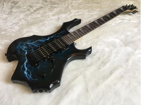 

flame blue lightning guitar beginner practice electric guitar paulownia wood panel rosewood fingerboard ing