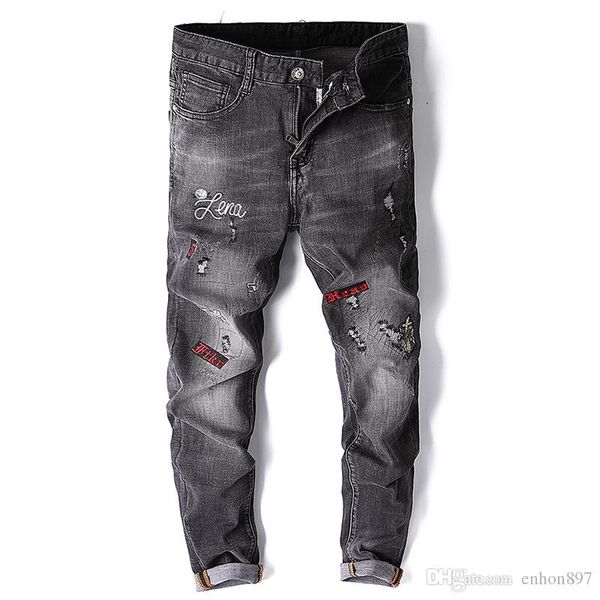 

2020 fashion italy mens jeans retro straight denim print trousers casual cotton men's jeans mj36, Blue