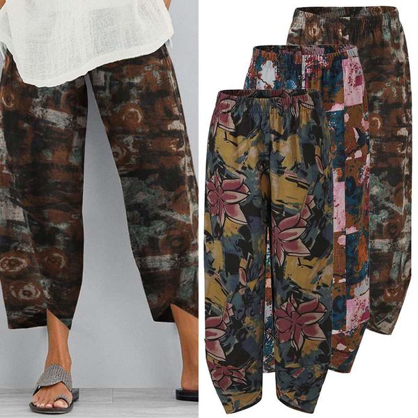 

women's spring trousers zanzea 2020 kaftan printed harem pants casual elastic waist long pantalon palazzo plus size turnip 5xl, Black;white