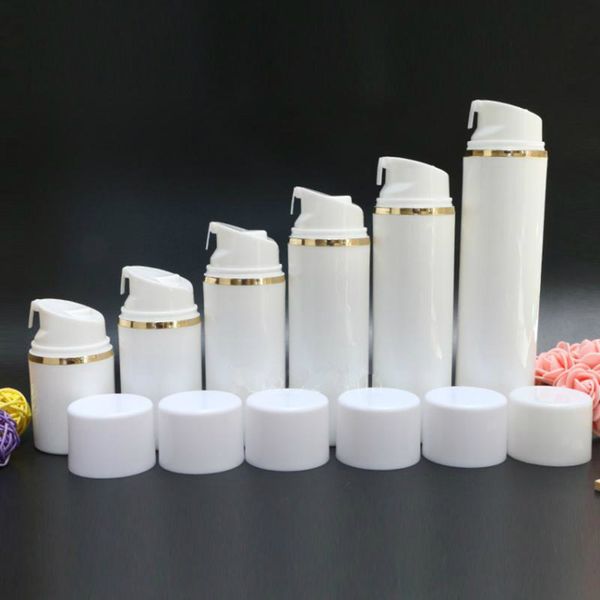 30ml 50ml 80ml 100ml 120ml 150ml ouro Silver Line Airless vácuo Bomba Lotion Bottle Com White Cap Cosmetic garrafa F3674