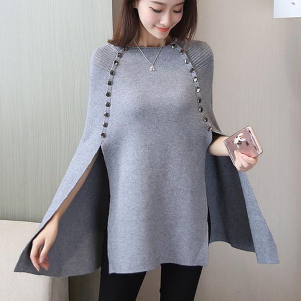 

knitted turtleneck cloak o-neck sweater women camel casual pullover autumn winter street wear women sweaters and pullovers, Black