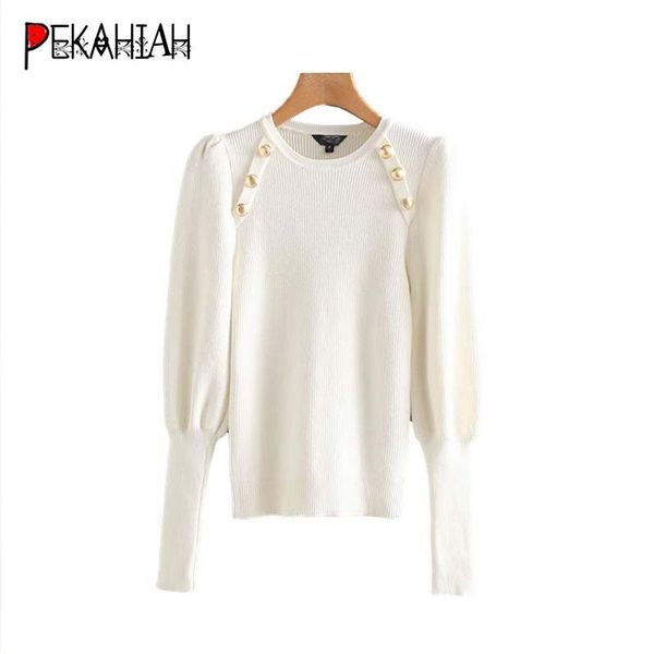 

vintage women winter sweater chic black white knitted sweaters women pullover casual o neck lantern sleeve womens sweaters 2019, White;black