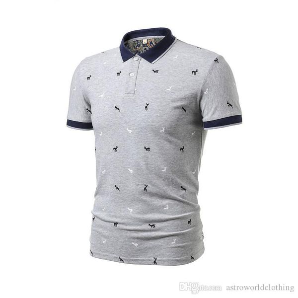 

fashion deer printed mens polos designer short sleeve summer casual mens plus size polos, White;black