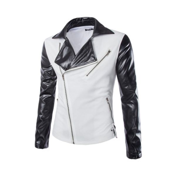 

весна и осень новый простой мужской модный кожаный костюм косой дизайн молнии личность досуг костюм cd50, White;black