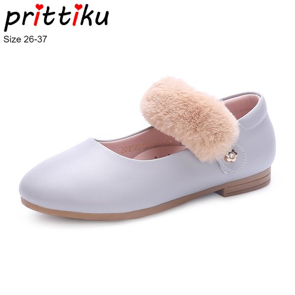 

autumn 2018 toddler girls princess ballerina flats little kid leather faux fur strap mary jane big children school dress shoes, Black;grey