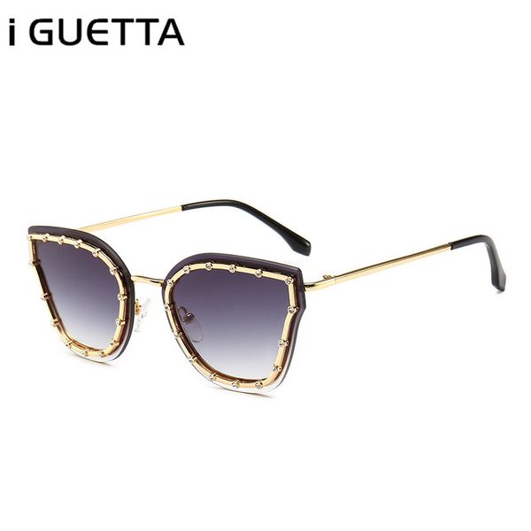 

iguetta cat eye sunglasses women 2019 diamonds designer glasses women shade for luxury glasses uv400 gh-060, White;black