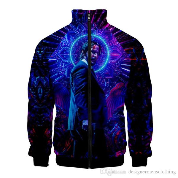

3d digital print john wick 3 mens jackets stand collar long sleeve spring mens outwear fashion designer mens coats, Black;brown