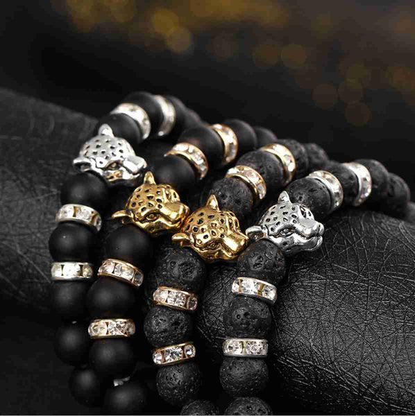 

natural stone bracelet men and women leopard head popular personality essential oil diffusion yoga wrist jewelry, Black