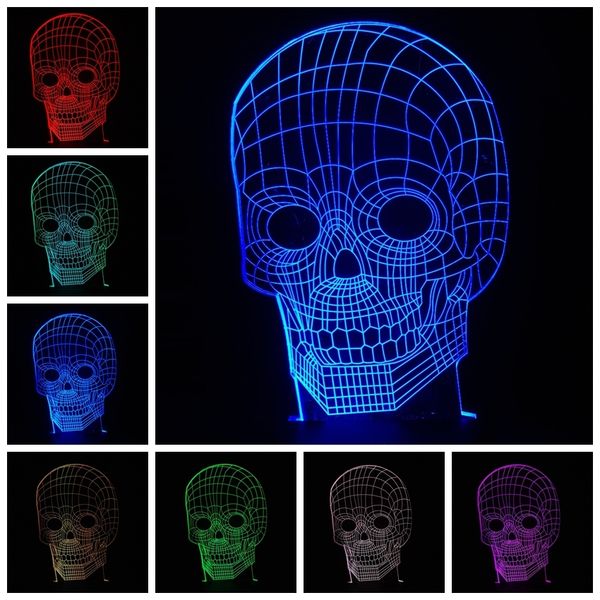

cool 3d usb rgb skull multicolored optical illusion led night light remote desk lamp lighting for halloween decorations kids