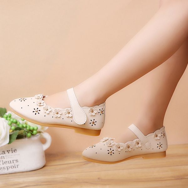 

mumoresip pu leather girls shoes toddler baby girl flats flowers cut-outs princess kids shoes children girls soft shoes loafers, Black