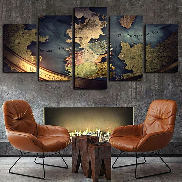 

5 panels kingdoms map modern artworks giclee canvas wall art for kid home wall decor abstract poster canvas print oil painting