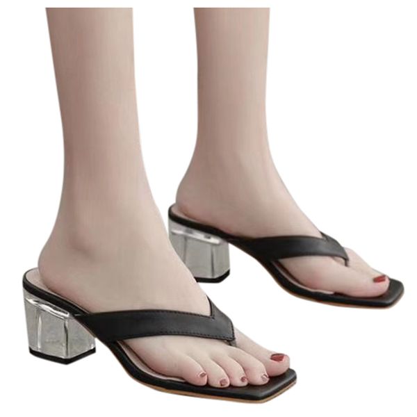 

women's fashion slippers transparent flip-flop ladies open-toe high-heeled shoe women's summer sandals and slippers#g3, Black