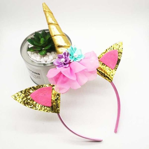 

cute girls flower cat ears unicorn headbands children headwear kids p props party hair hoop hairbands kids hair accessories, Slivery;white