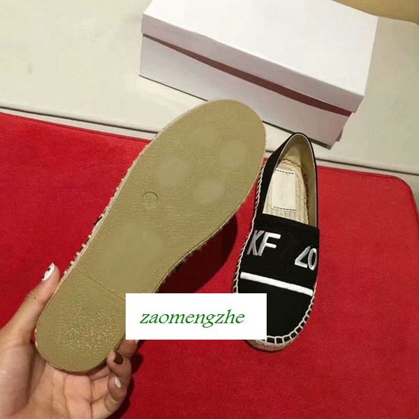 

luxuryfashionable embroidered straw woven shoes fisherman lovers shoes with box size 35-44, Black