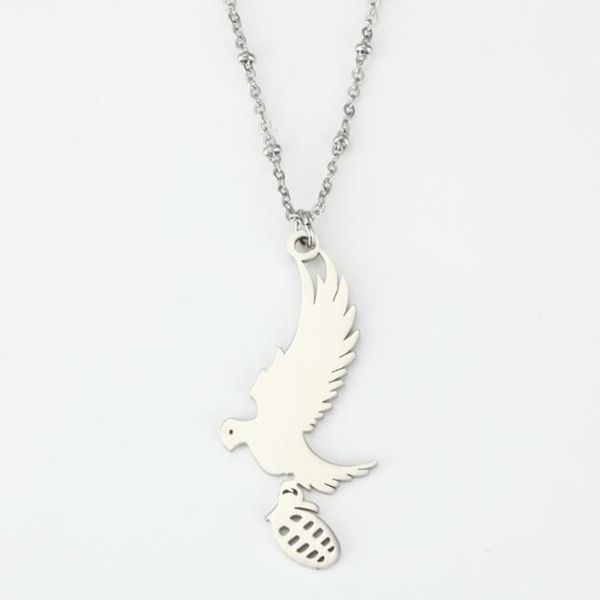 

personalized stainless steel wisdom owl necklace owl grenade pendant necklace for women and men pendant jewelry, Silver