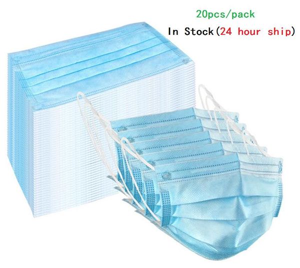 

in stock 20 pcs disposable face masks thick 3-layer masks dustproof, waterproof and particle respirator dustproof anti-bacterial in stock
