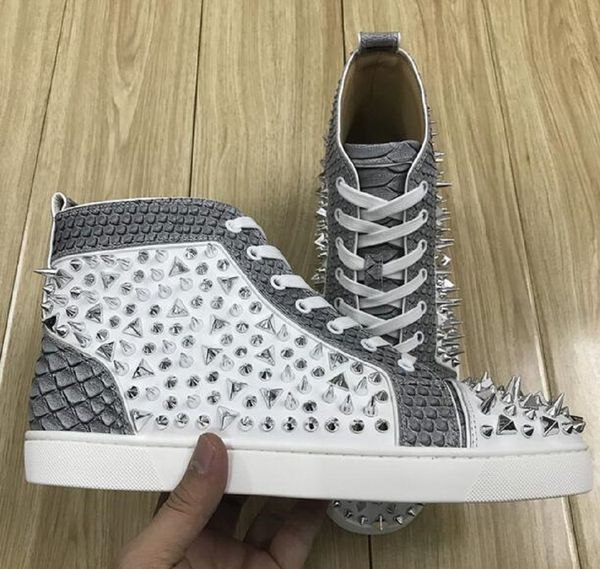

real p,dust bag] red bottom sneakers diamond pik pik spikes women,men flats high casual fashion winter trainer outdoor, Black