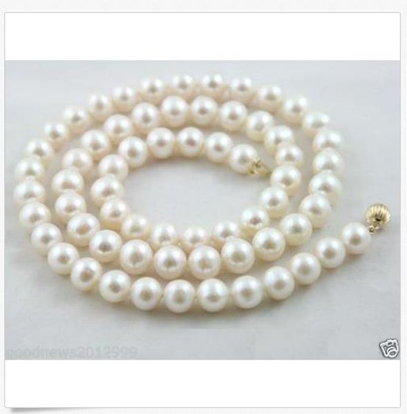 

real akoya 9-10mm white pearls necklace 18 inch, Silver