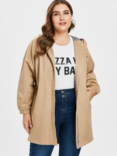 

wipalo large size xl-3xl women coat jacket spring autumn plus size hooded windbreaker lightweight raincoat outwear, Tan;black