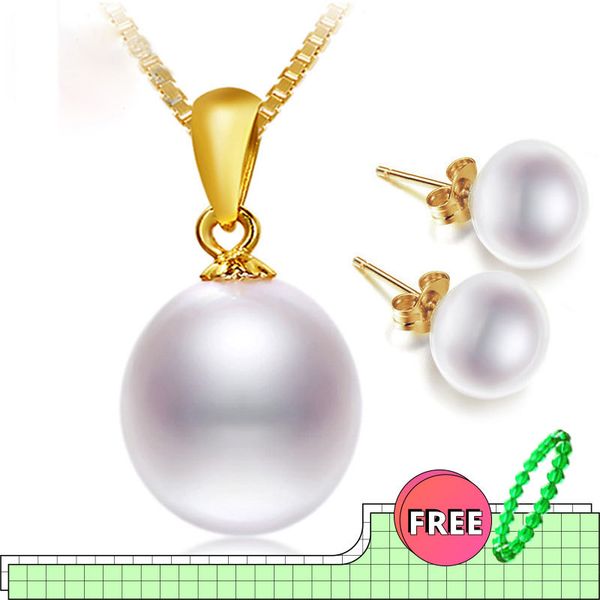 

nymph 18k yellow gold necklace pendant natural freshwater white 10-11mm drop pearl wedding party gift girl women [t251] cx200623, Slivery;golden