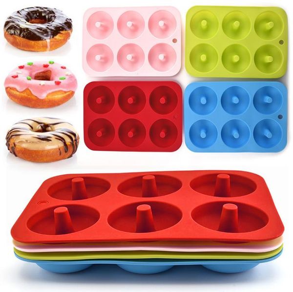 6 Boşluk Yapışmaz Donut Kalıp Donut Muffin Kek Silikon Donut Bakeware Pişirme Kalıp Kalıp Pan DIY Jöle Şeker 3D Kalıp SN1474